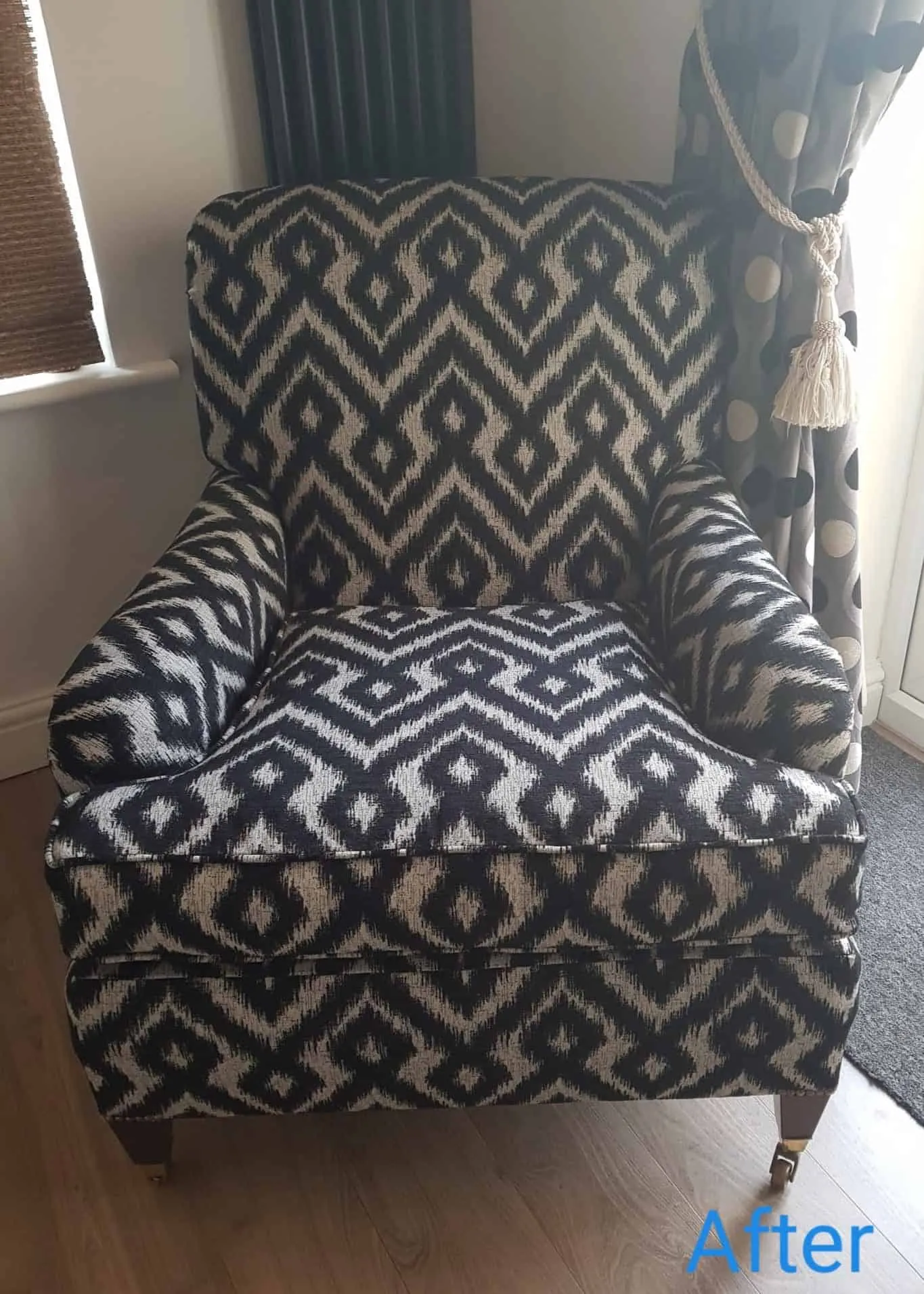 Armchair in a bold geometric, after