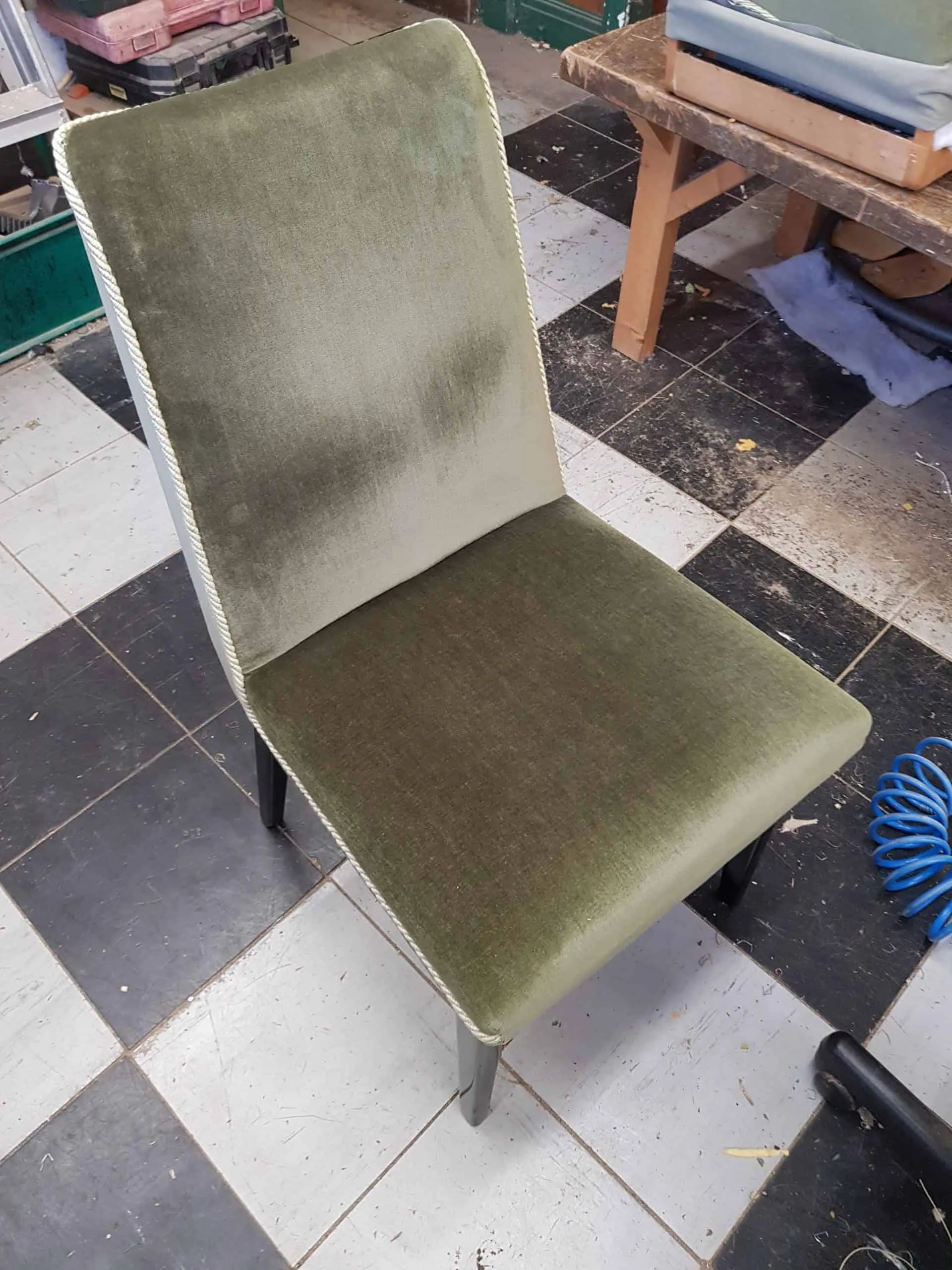 Dining chairs in duck-egg blue, before
