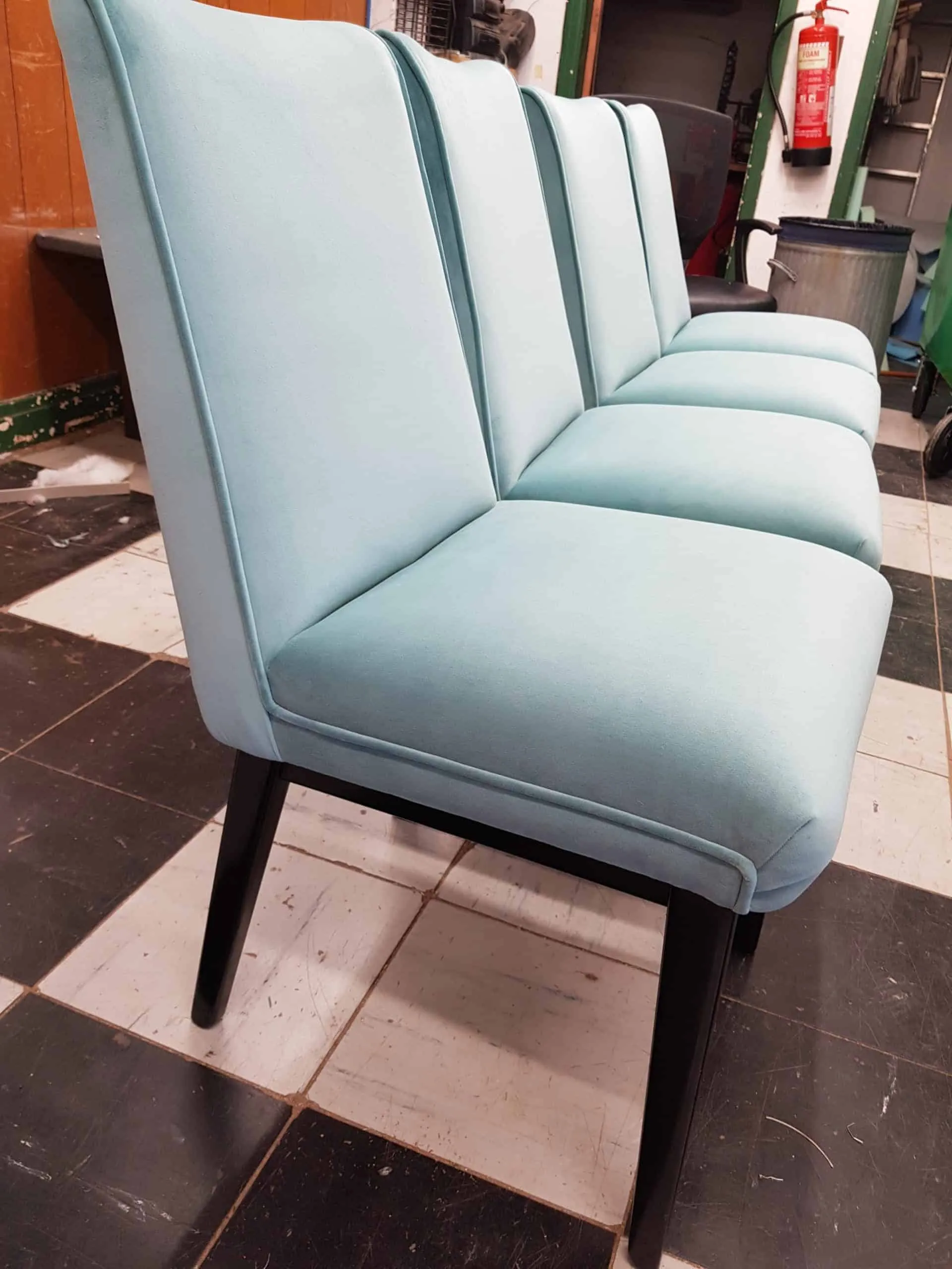 Dining chairs in duck-egg blue, after
