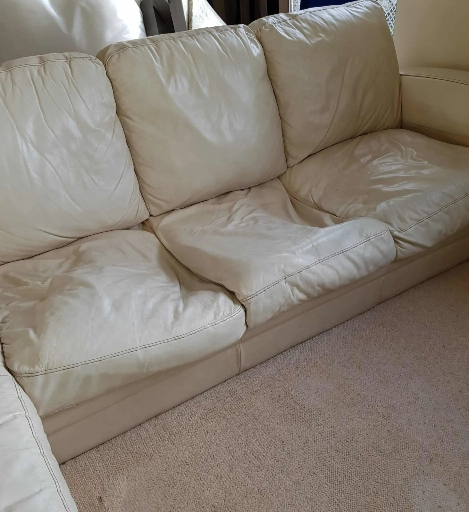 Saggy cushions re-filled, before