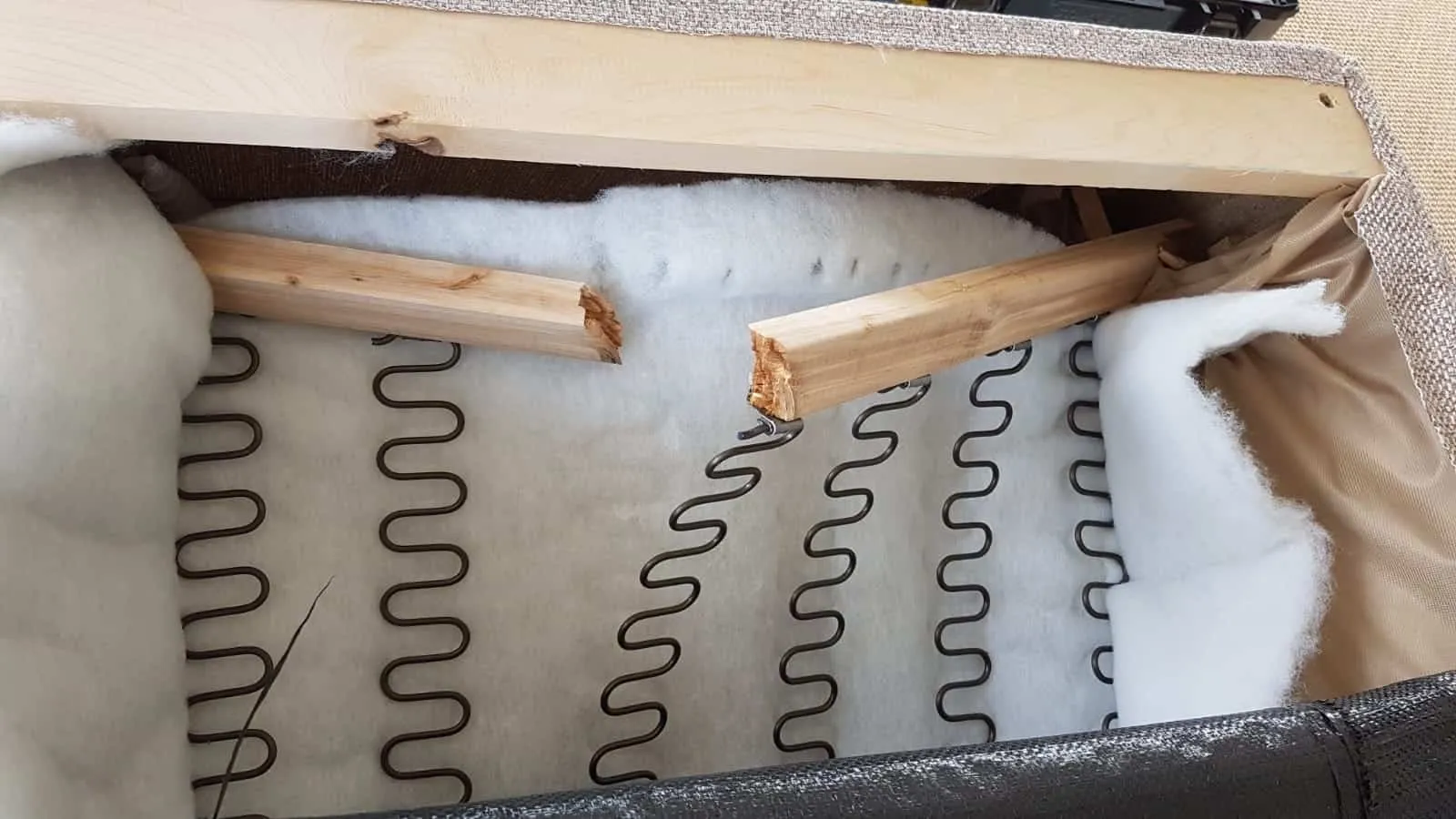 Broken frame rail replaced, before