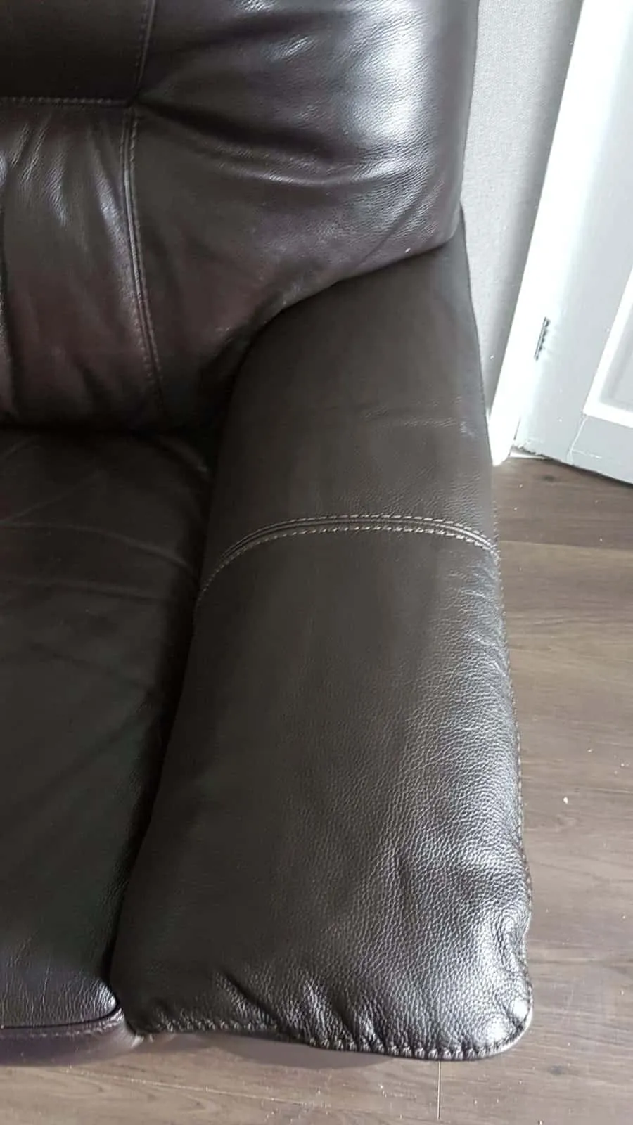 Split leather repaired, after